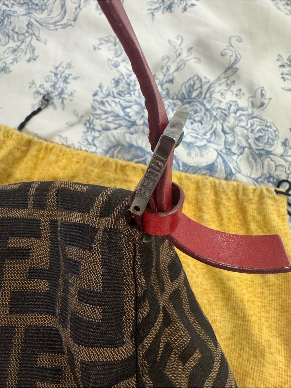 Authentic Fendi FF Monogram Canvas Shoulder Bag – Brown & Red Leather - Picture 9 of 11